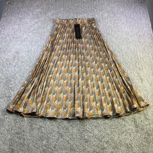Mikarose Pleated Silk Skirt Lustrous Cascade Orange Floral Midi XS NWT